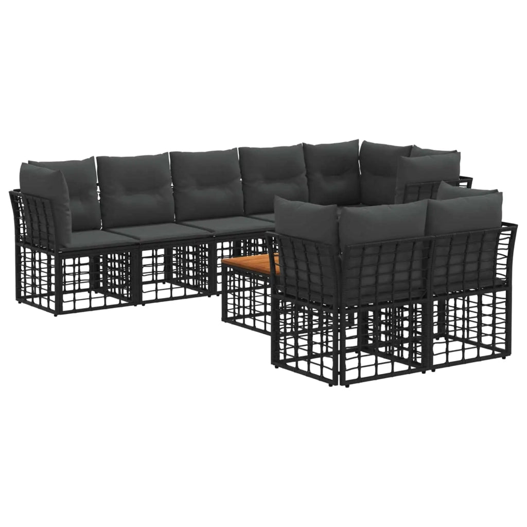 Set di divani da esterno 9 pcs Nero e Grigio scuro Poliestere