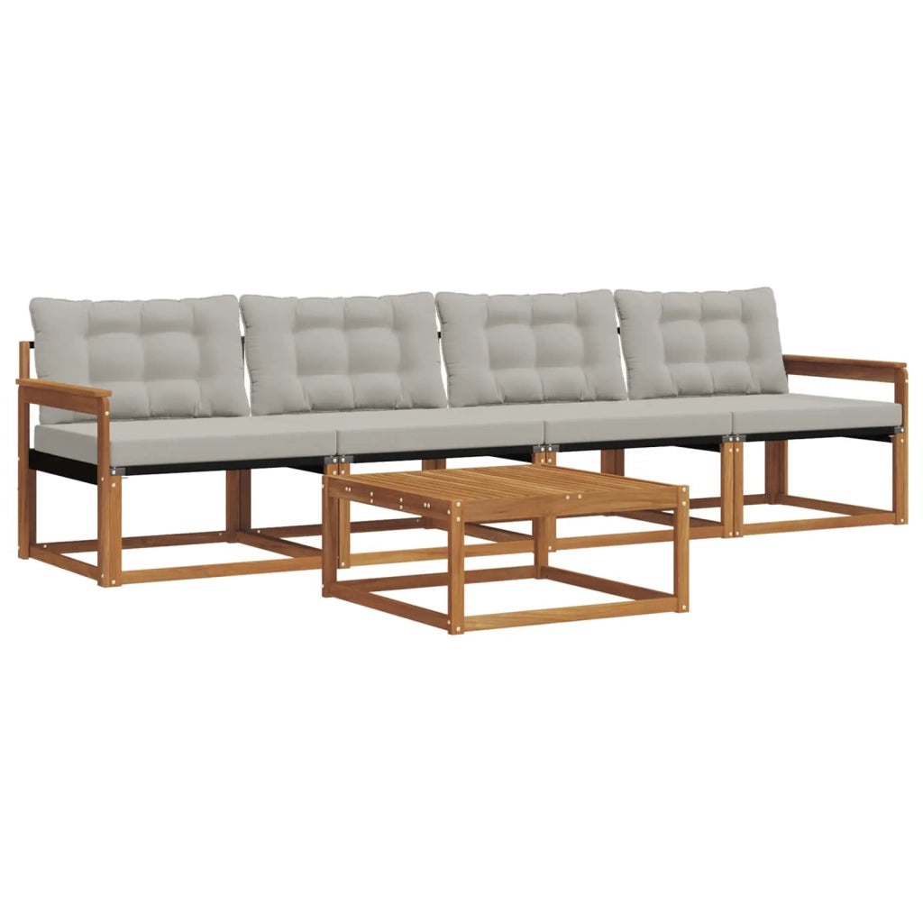 Set di divani da esterno 5 pcs Grigio Naturale e Chiaro