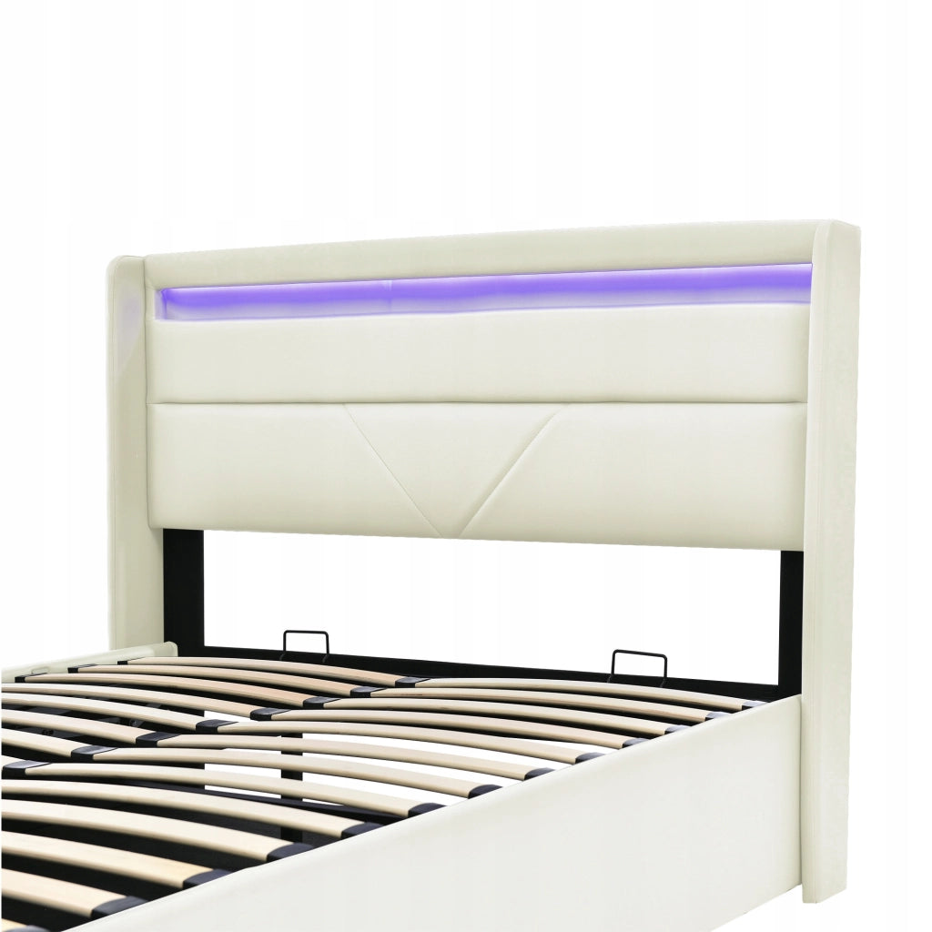 Letto imbottito 140x200 bianco con illuminazione a LED - Xylo