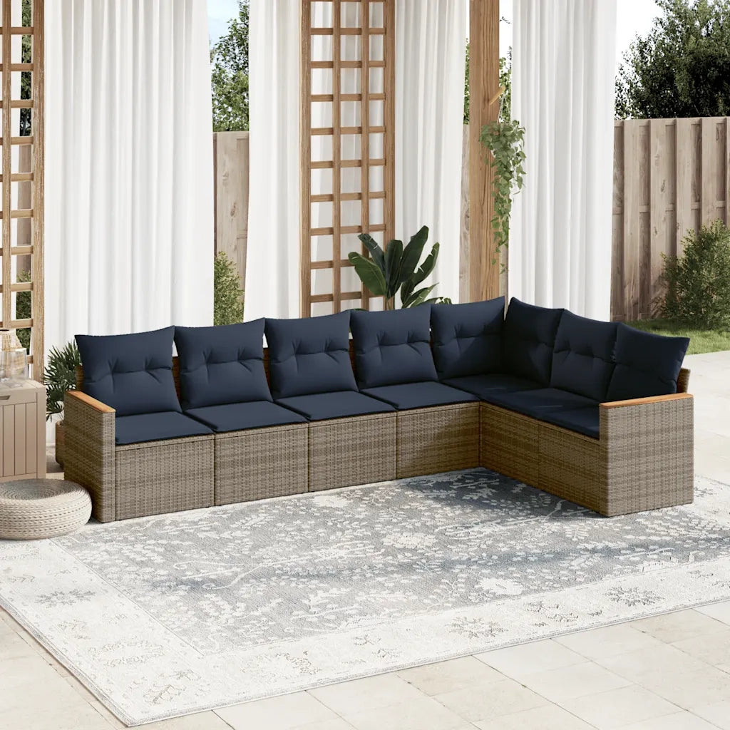 Set Divani da Giardino 7 pz con Cuscini Grigio in Polyrattan 3226033