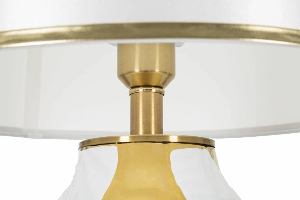 Lampada da tavolo Trompe, Luce da scrivania, Luminaria da ufficio, Lampada da lavoro, 40x40 h70 cm, Bianco e Oro