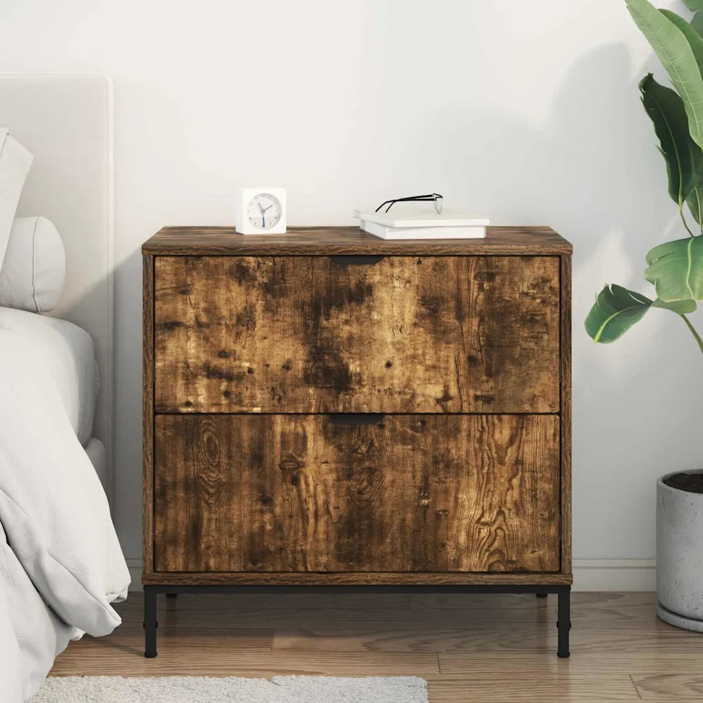 Comodino | Armadio da Notte | Mobiletto da notte Rovere fumo 63.5 x 36 x 61 cm Legno multistrato