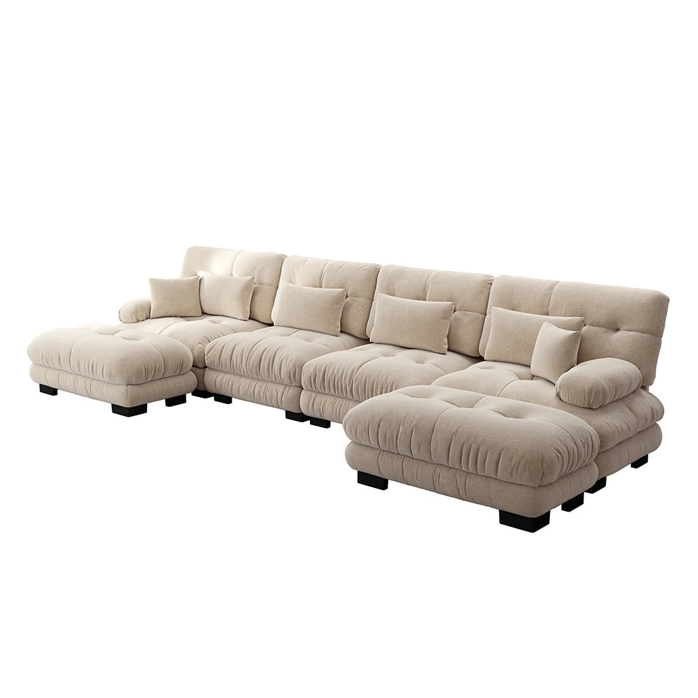 Divano angolare modulare - Xylo - Configurazione U, 4 posti con pouf removibile, chenille marrone chiaro