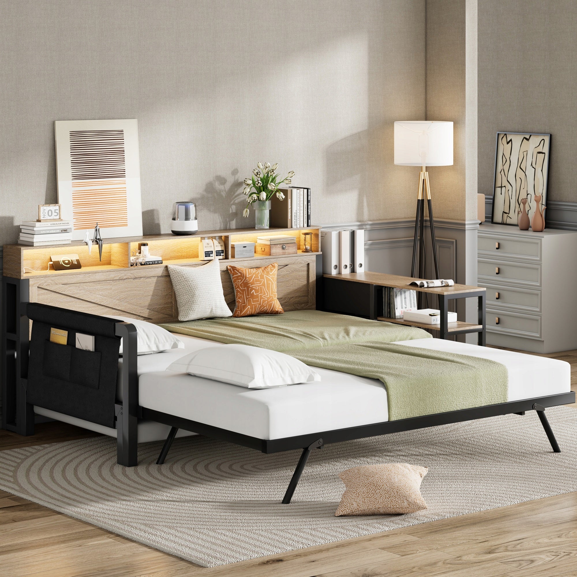 Letto a una piazza e mezza in metallo - Xylo - 90x200 - Nero - Letto pieghevole