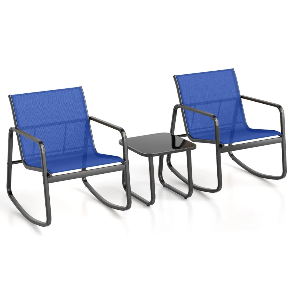 Set di mobili da giardino 3 pezzi 72 x 61 x 80 cm movimento oscillante comfort ergonomico design contemporaneo metallo blu 20_0013432