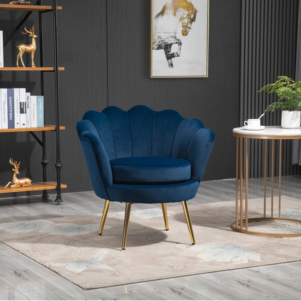 Poltrona Imbottita 76x67x74 cm in Tessuto Vellutato Blu