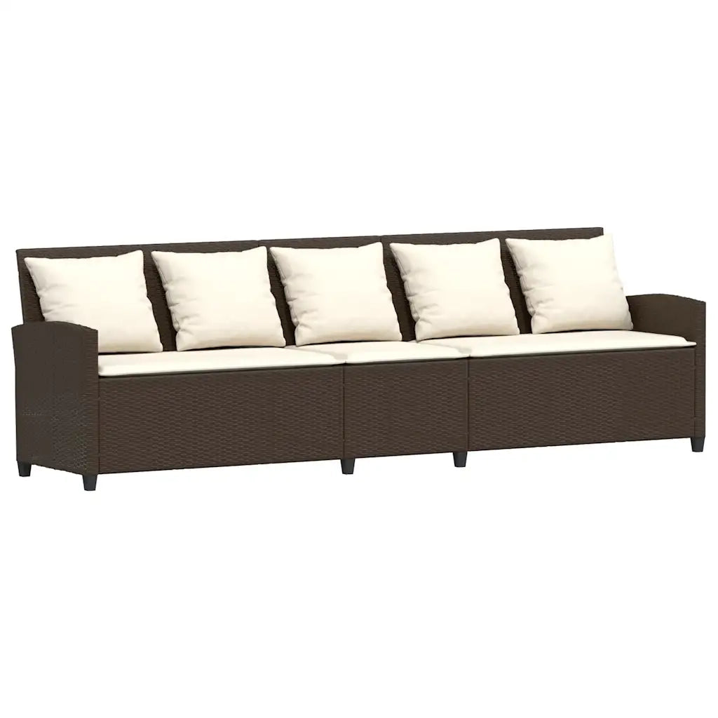 Divano da Giardino a 5 Posti con Cuscini in Polyrattan Marrone