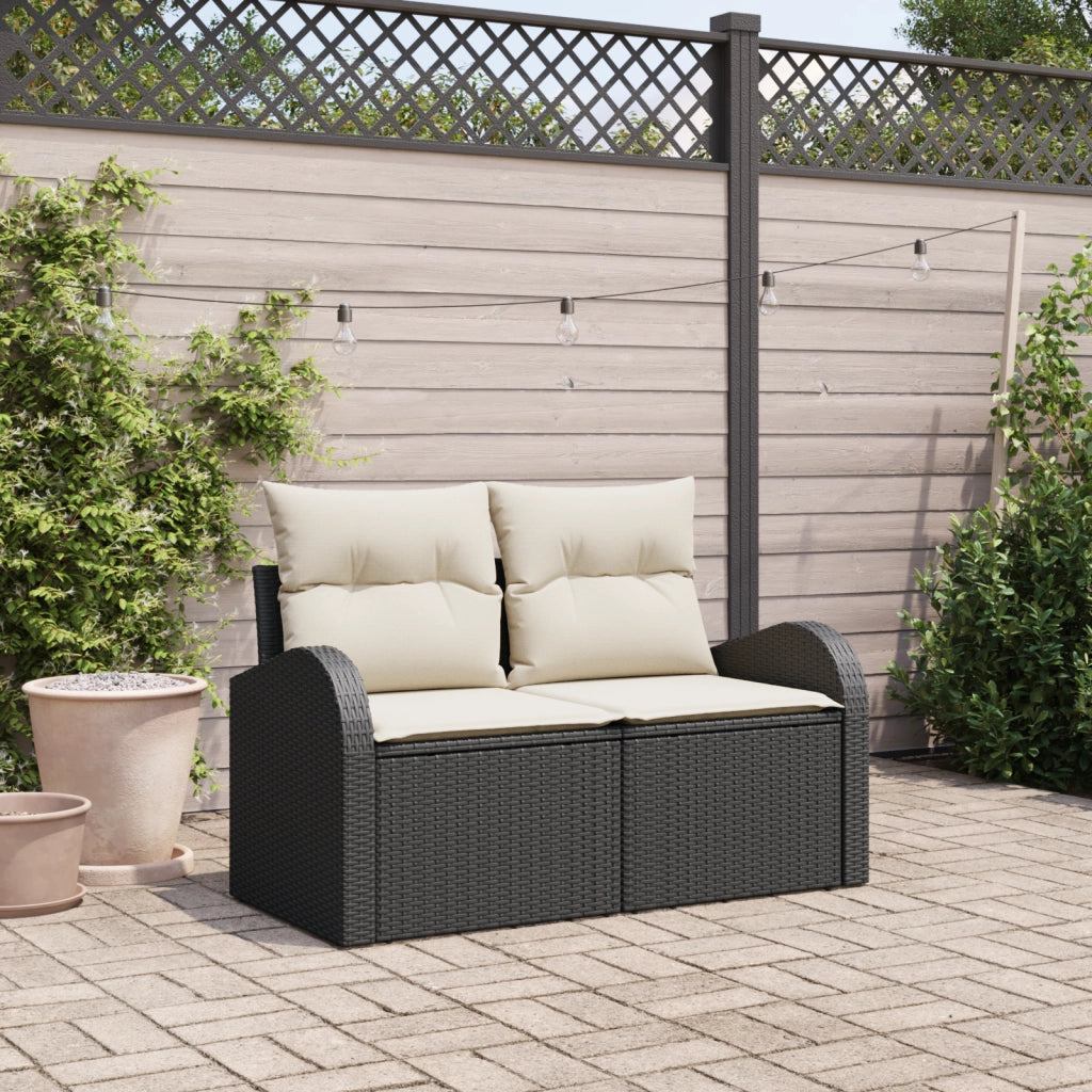 Divano da Giardino a 2 Posti con Cuscini Nero in Polyrattan