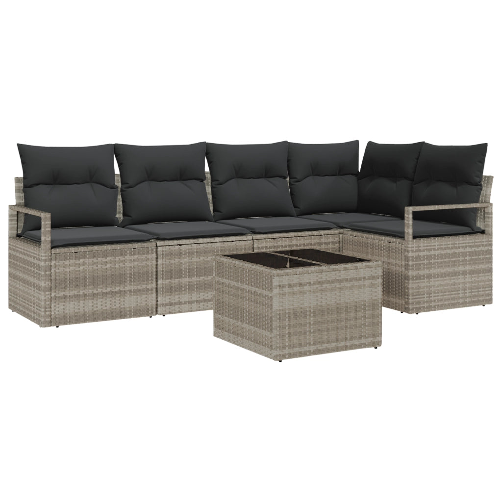 Set di Divani da Giardino 6 Pezzi con Cuscini Grigio Polyrattan