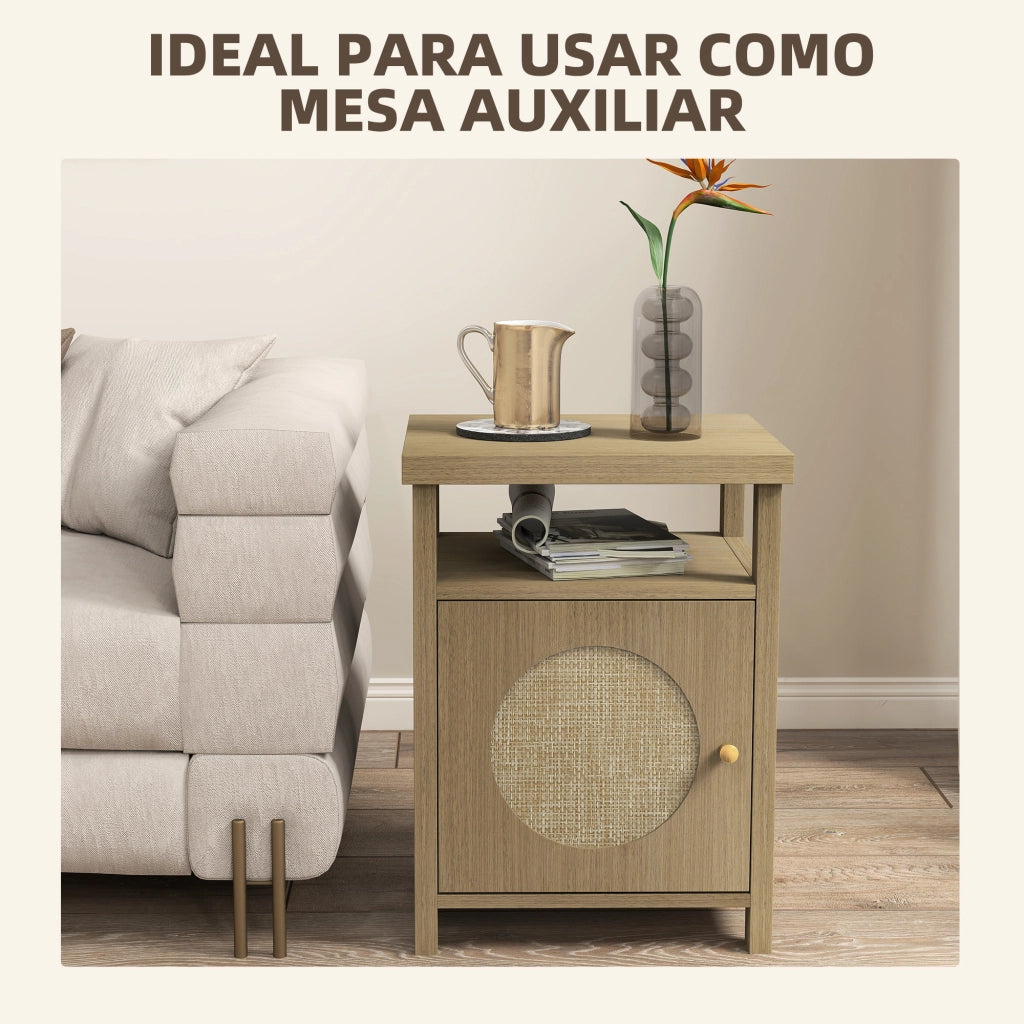 Comodino con porta in rattan e ripiano aperto ¨C zephmum ¨C legno naturale 40x35x55 cm