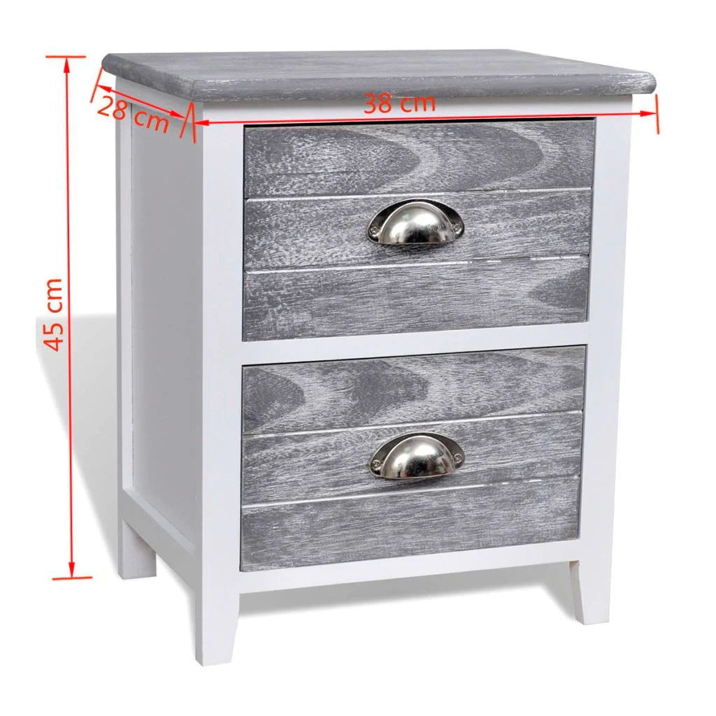 Comodino cassettiera mobili per camera da letto 2 pezzi con 2 cassetti grigio e bianco 1402170