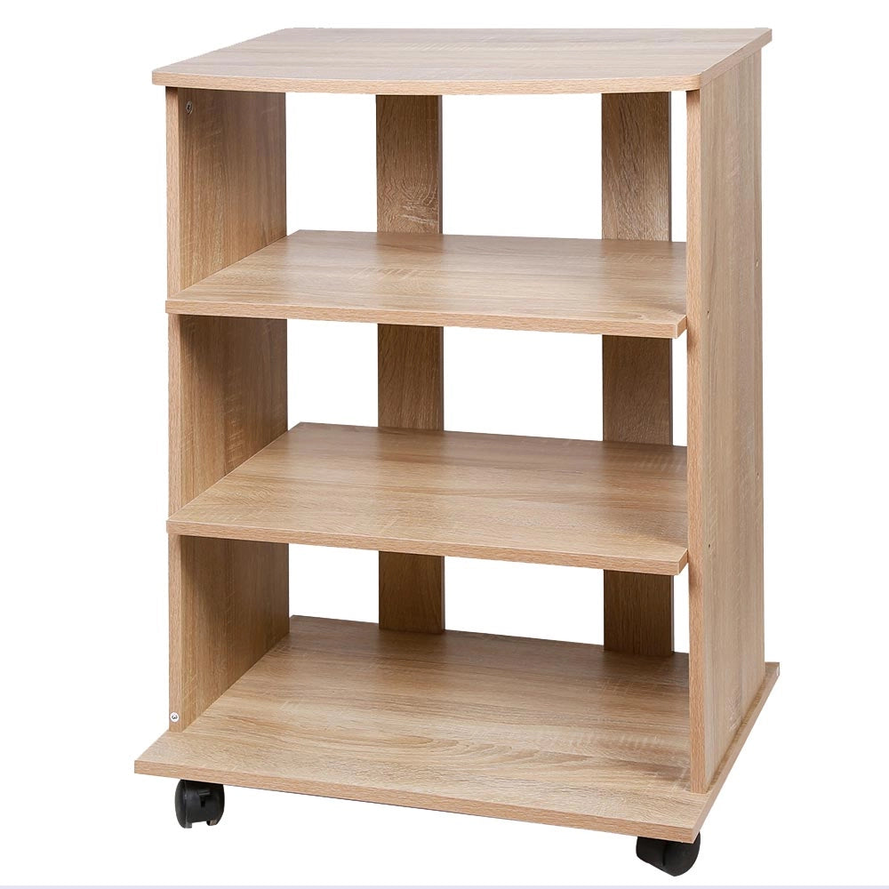 Mobile Multiuso in Legno Nobilitato 3 Ripiani e 4 Ruote Quercia 60x45 H80cm
