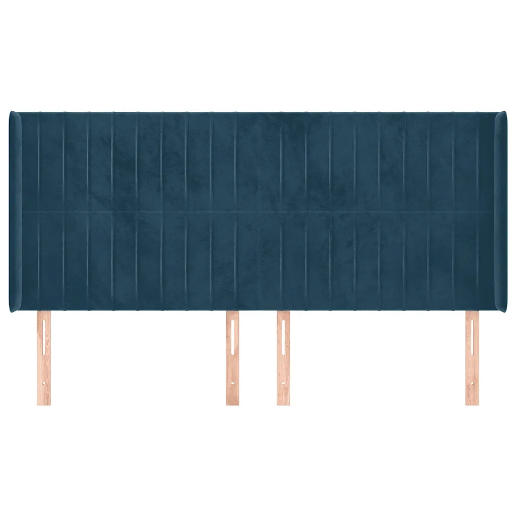 Testiera | Testata ad Orecchio Blu Scuro 203x23x118/128 cm in Velluto