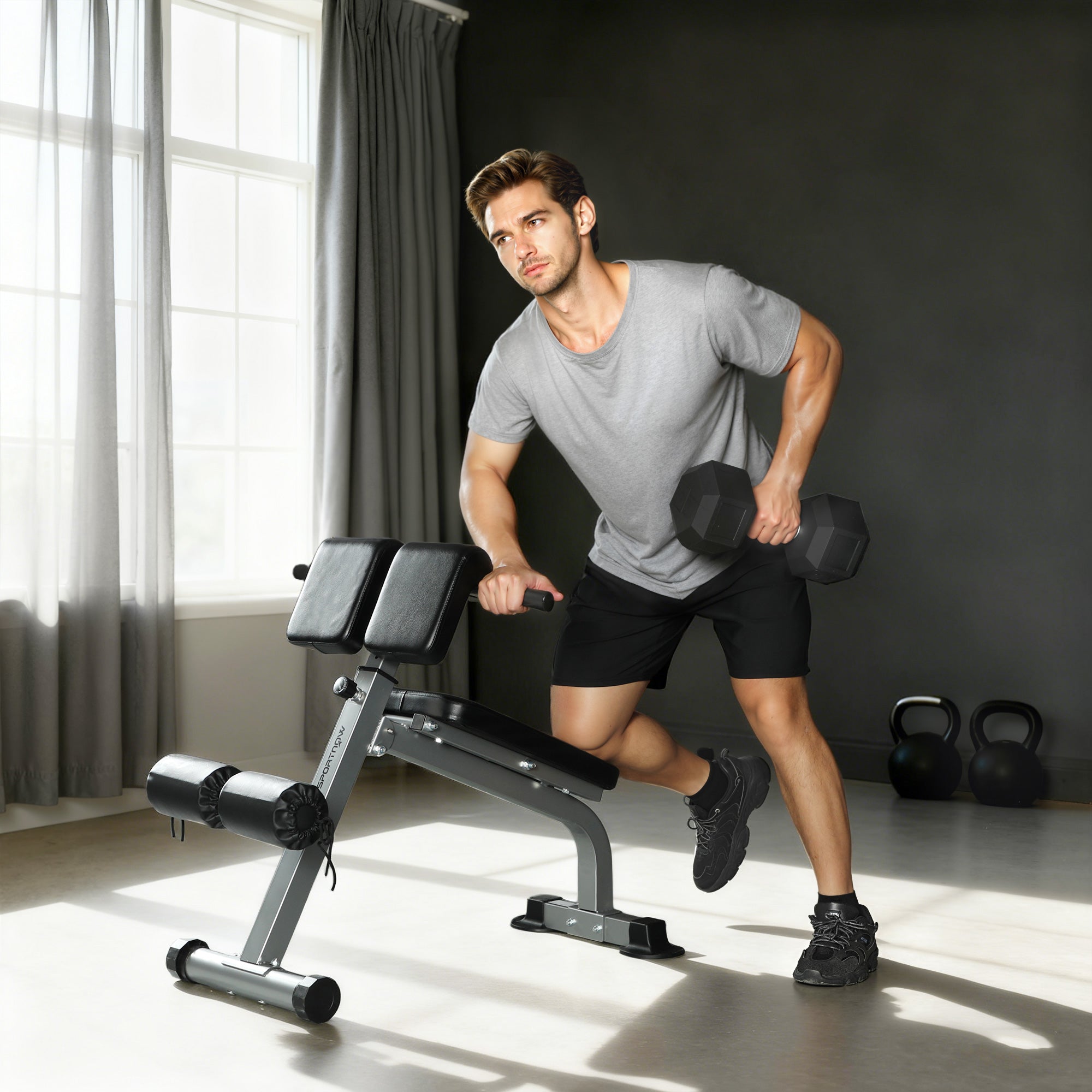 Panca Romana Regolabile e Pieghevole Multifunzione Capacità 150 kg Argento