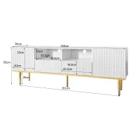 Mobiletto Porta TV Moderno con Piedini e Bordi Dorati, Due Ripiani e Due Cassetti, 165x36x55 cm, Bianco