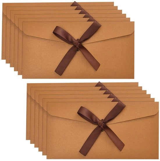 Enveloppe in bronzo per doni di denaro, 12 portafogli in cartoncino con cordoncino, buste d'invito in vetro lucido per compleanni, matrimoni e feste, 22x11 cm