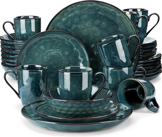Set di servizio verde 32 pezzi - con ciotola - servizio da tavola in ceramica - set da tavola elegante - verde