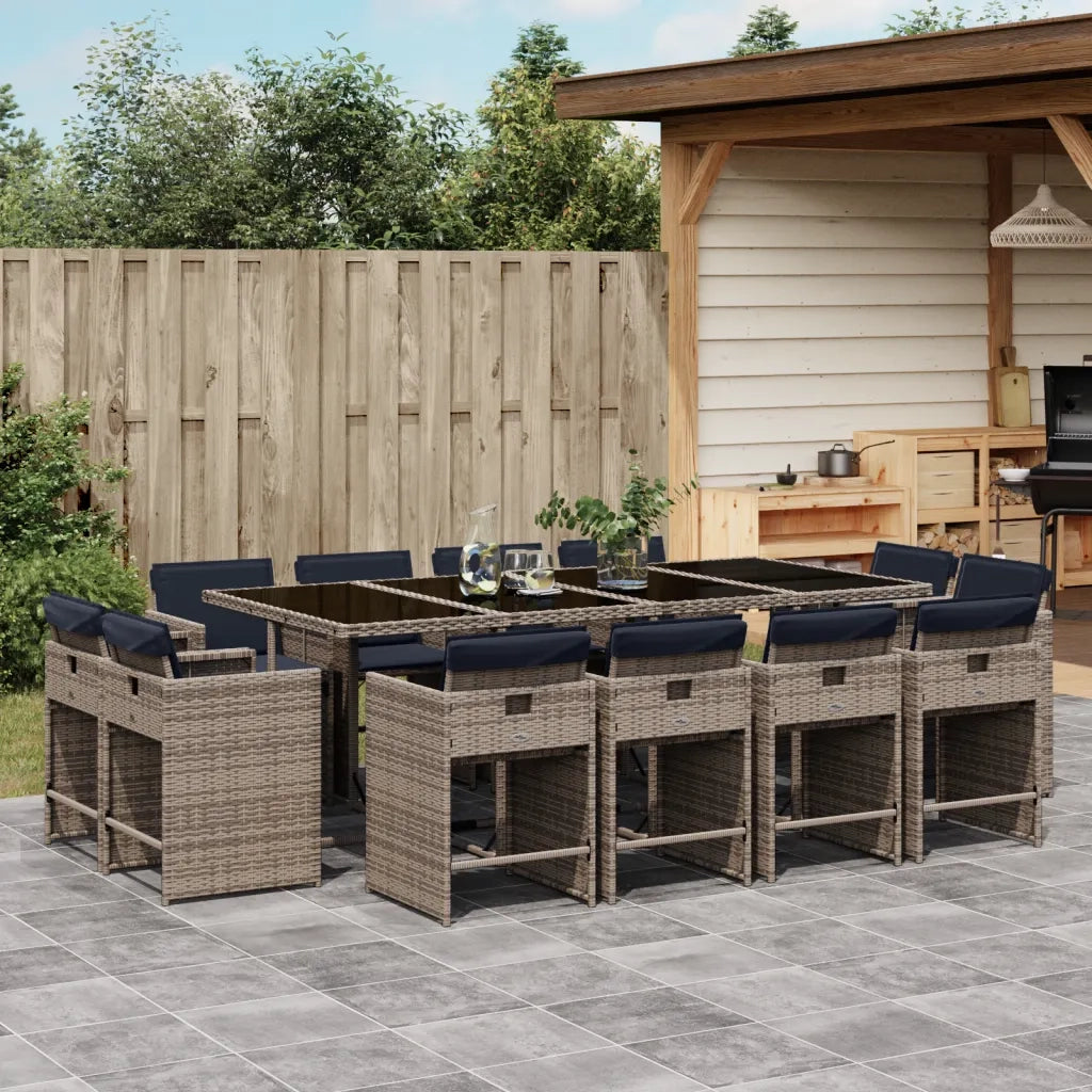 Set da pranzo da giardino da 13 pz con Cuscini in Polyrattan Grigio 3277992