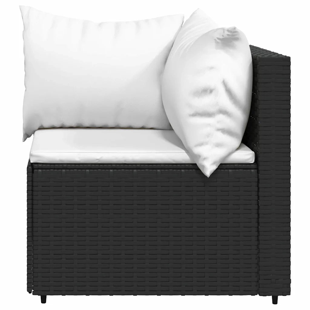 Divano Angolare da Giardino con Cuscini in Polyrattan Nero 319729