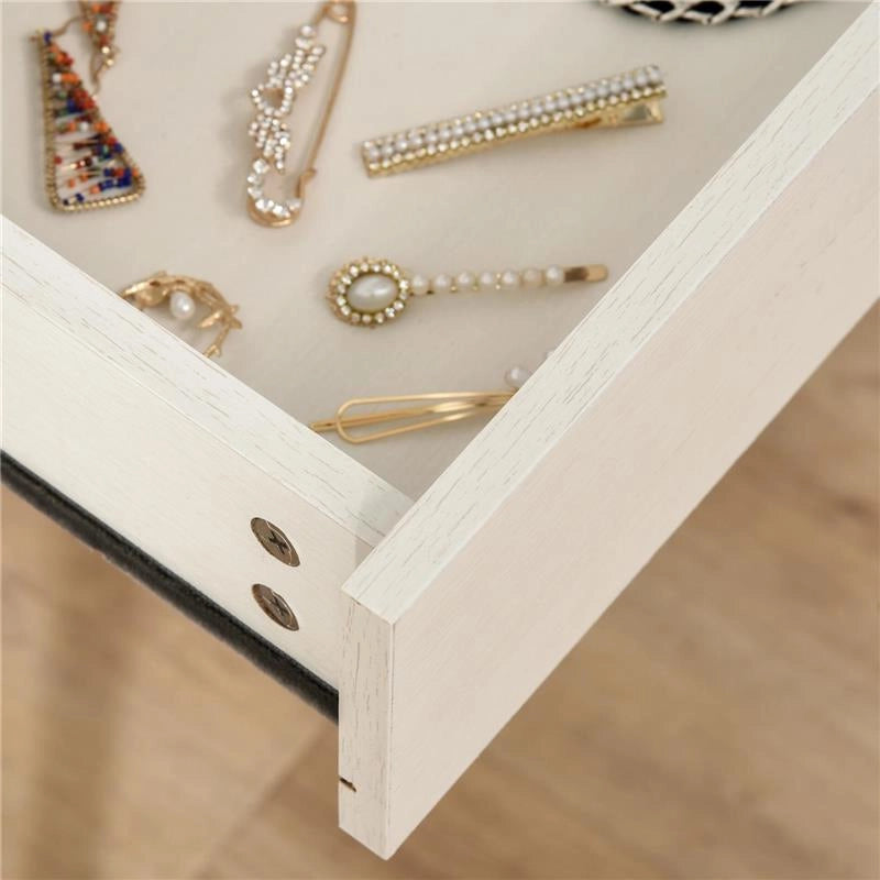 TAVOLO TRUCCO CON SPECCHIO E 2 CASSETTI PER ACCESSORI, IN LEGNO, 80X40X123 CM, BIANCO
