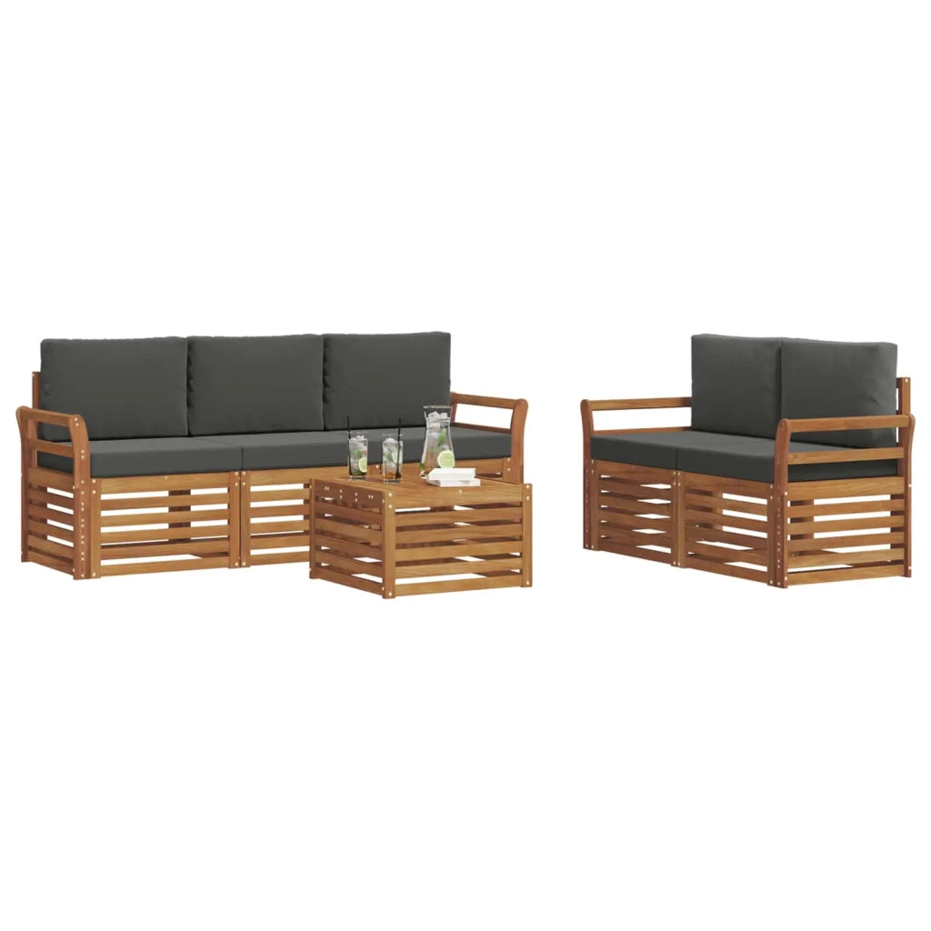 Set divani 6 pcs Naturale e Antracite Legno di Acacia Massello 3374372