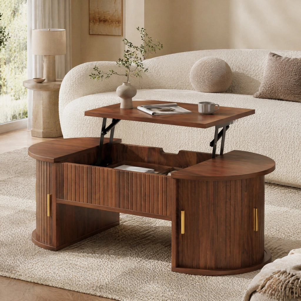 Tavolino da salotto sollevabile ovale 100x50x40;5 cm in MDF colore noce