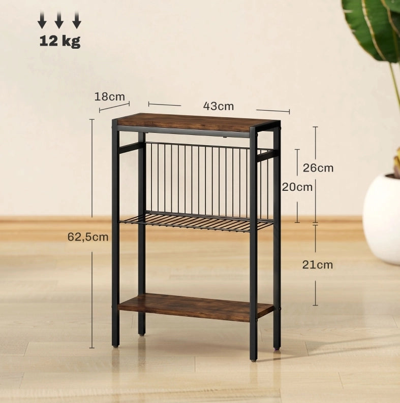 Tavolino con 3 ripiani 43 x 18 x 62;5 cm marrone rustico