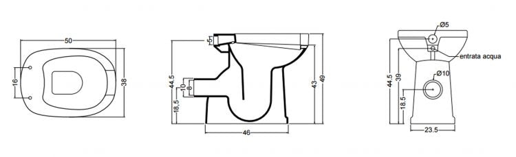 Vaso Bidet disabili aperto completo di erogatore - Vaso Bidet disabili completo di erogatore (scarico a muro)