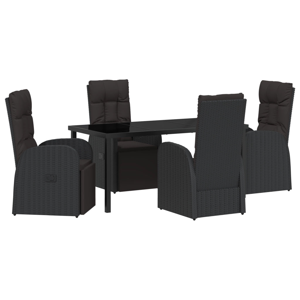 Set da Pranzo da Giardino a 5 Pezzi con Cuscini Nero Rattan Polietilene