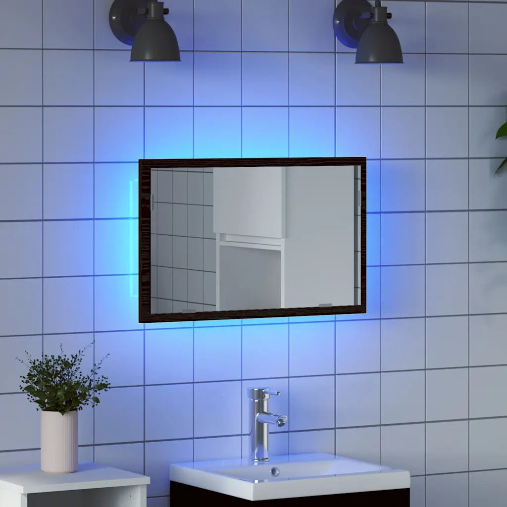 Specchio da Bagno con Luci LED-Specchio per Bagno Rovere Nero 60x8,5x37 cm