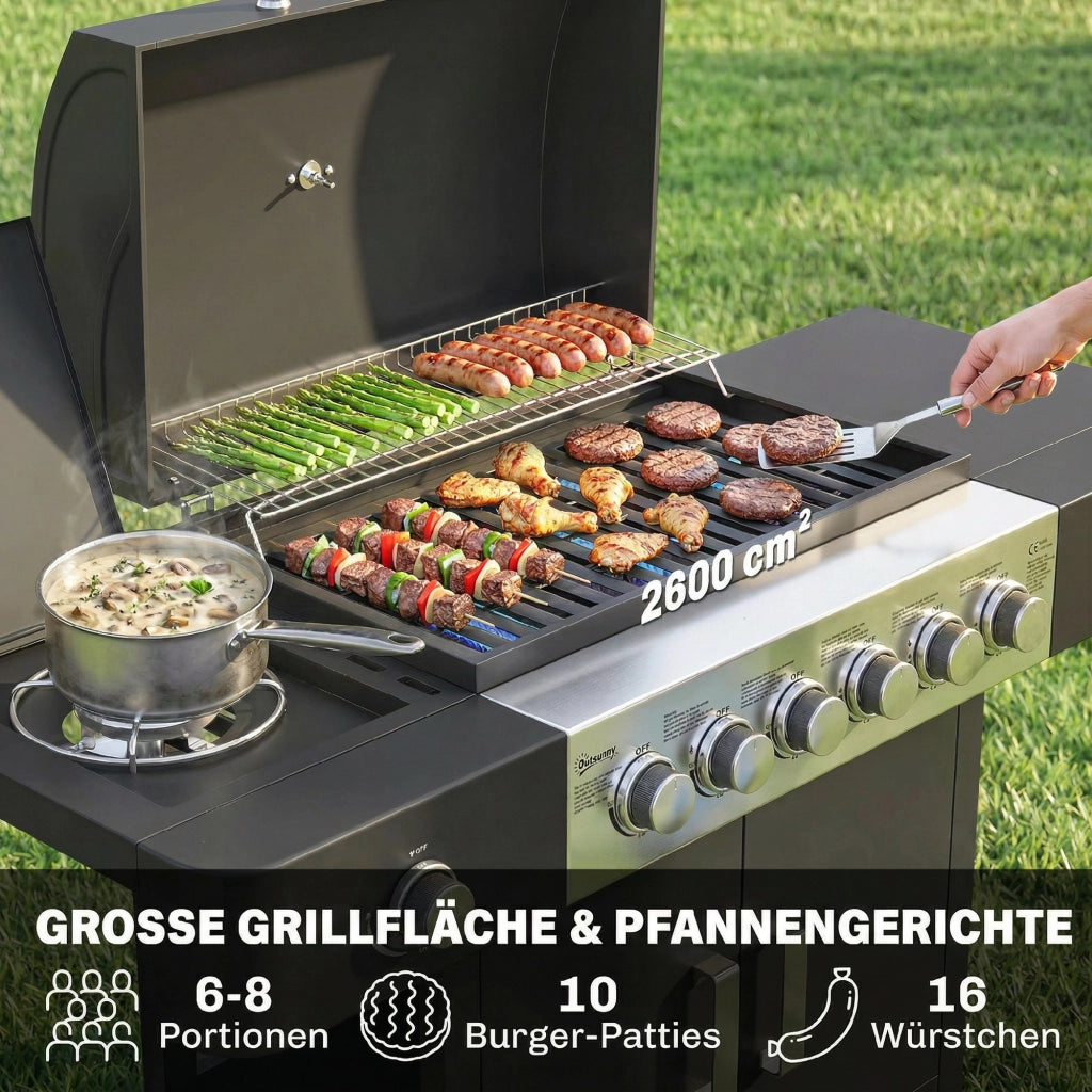 Barbecue a gas 6+1 bruciatori 17,8 KW ¨C Minimal ¨C Griglia in acciaio inox con rotelle e termometro