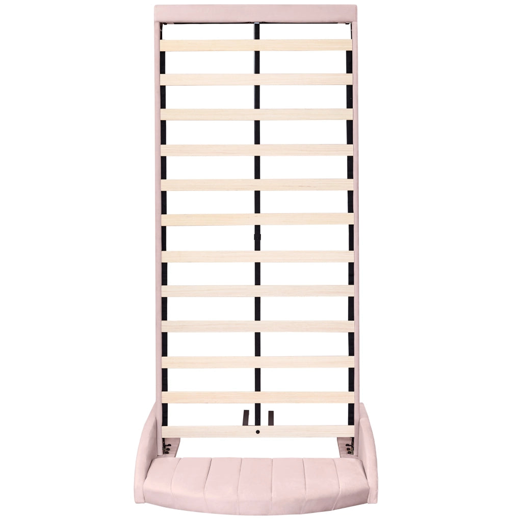 Letto imbottito 90x200 cm con testiera e rete; velluto rosa