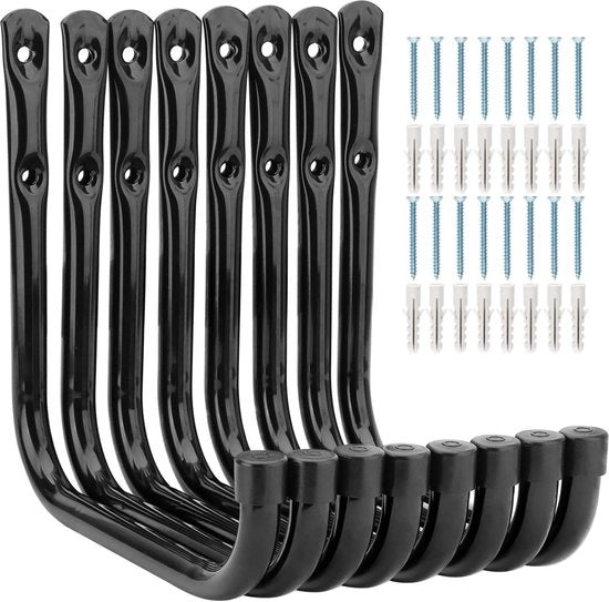 Set di 8 Scaffalature di Stoccaggio per Garage con Haken - Montaggio a Sostegno - Sedili Opachi - Oggetti di Grande Volume - Sistema di Stoccaggio per Bicicletta con Hocchetta Rotante