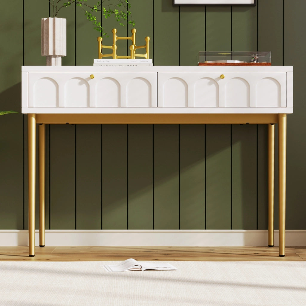 Toeletta con 2 cassetti in crema bianco, 100x45x76,5 cm
