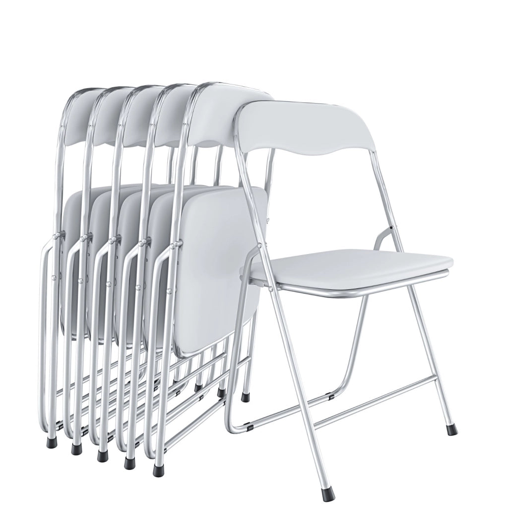 Set da 6 Sedia Pieghevole Slim Opaca in Metallo Sedie Salvaspazio per Ufficio Casa Campeggio Salotto Cucina In Ecopelle con Comoda Seduta Imbottita 78 x 44 x 44 cm Bianco