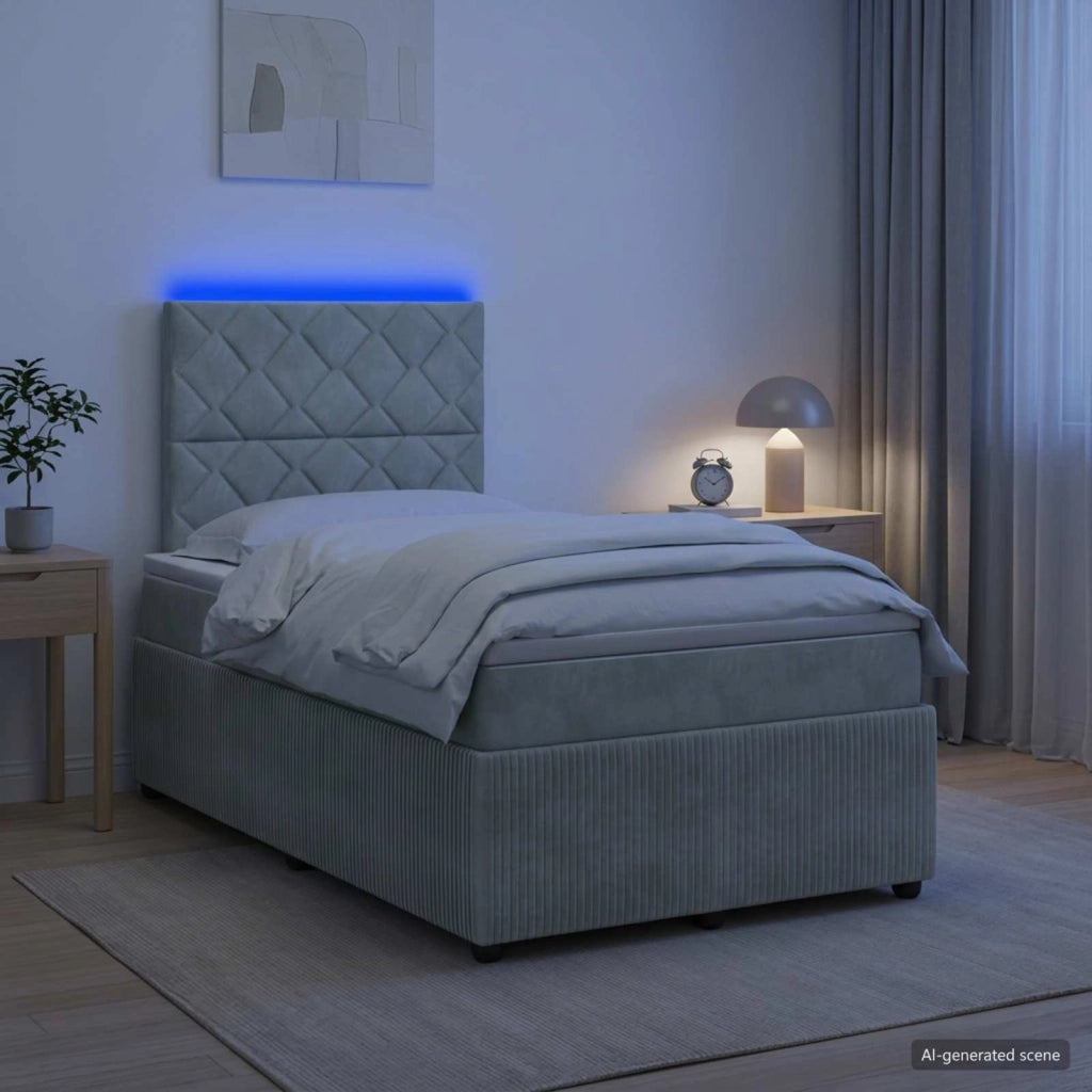 Letto Box Spring LED con Materasso Grigio Chiaro 120 x 190 cm 3456035