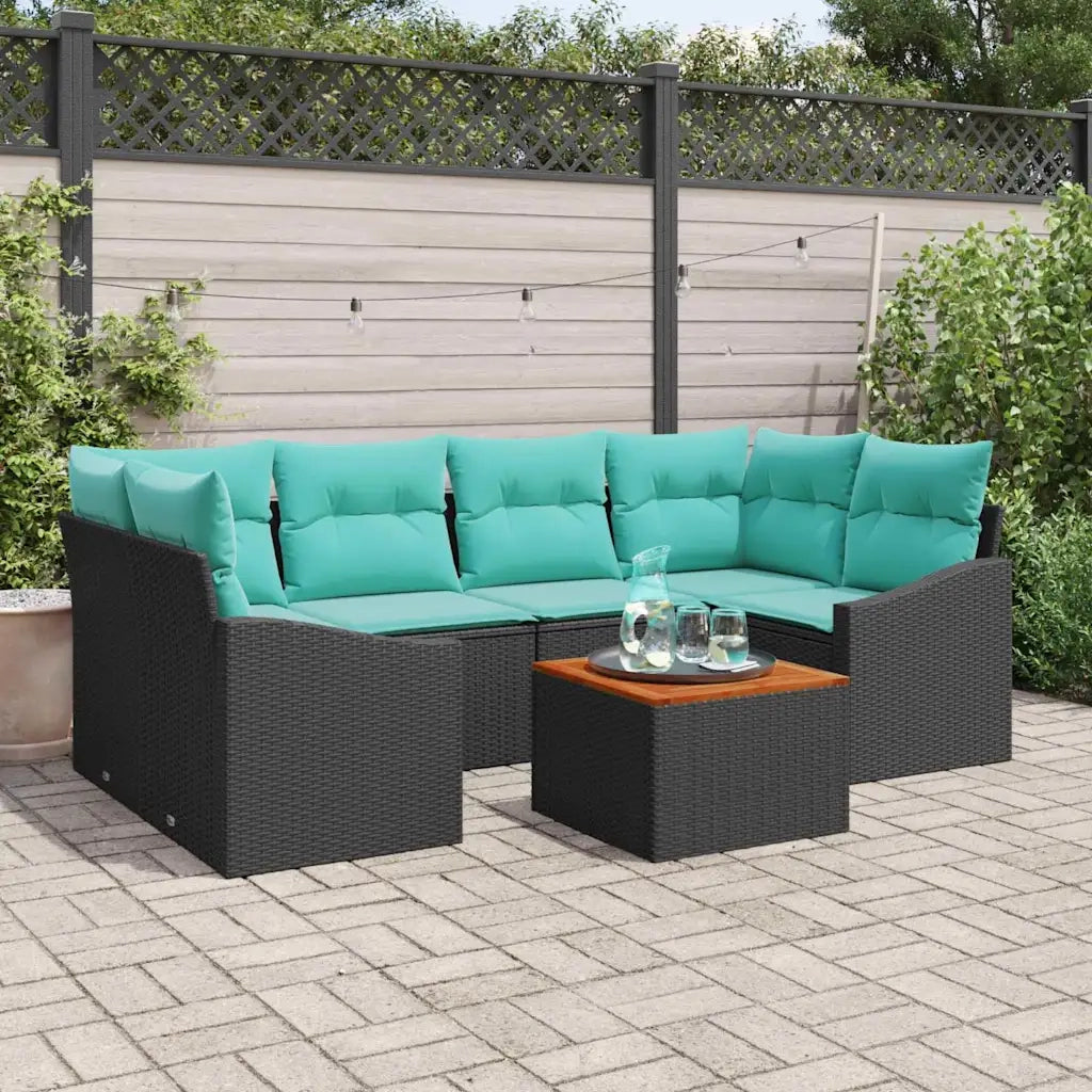 Set Divano da Giardino con cuscino 7 pcs Nero polyrattan