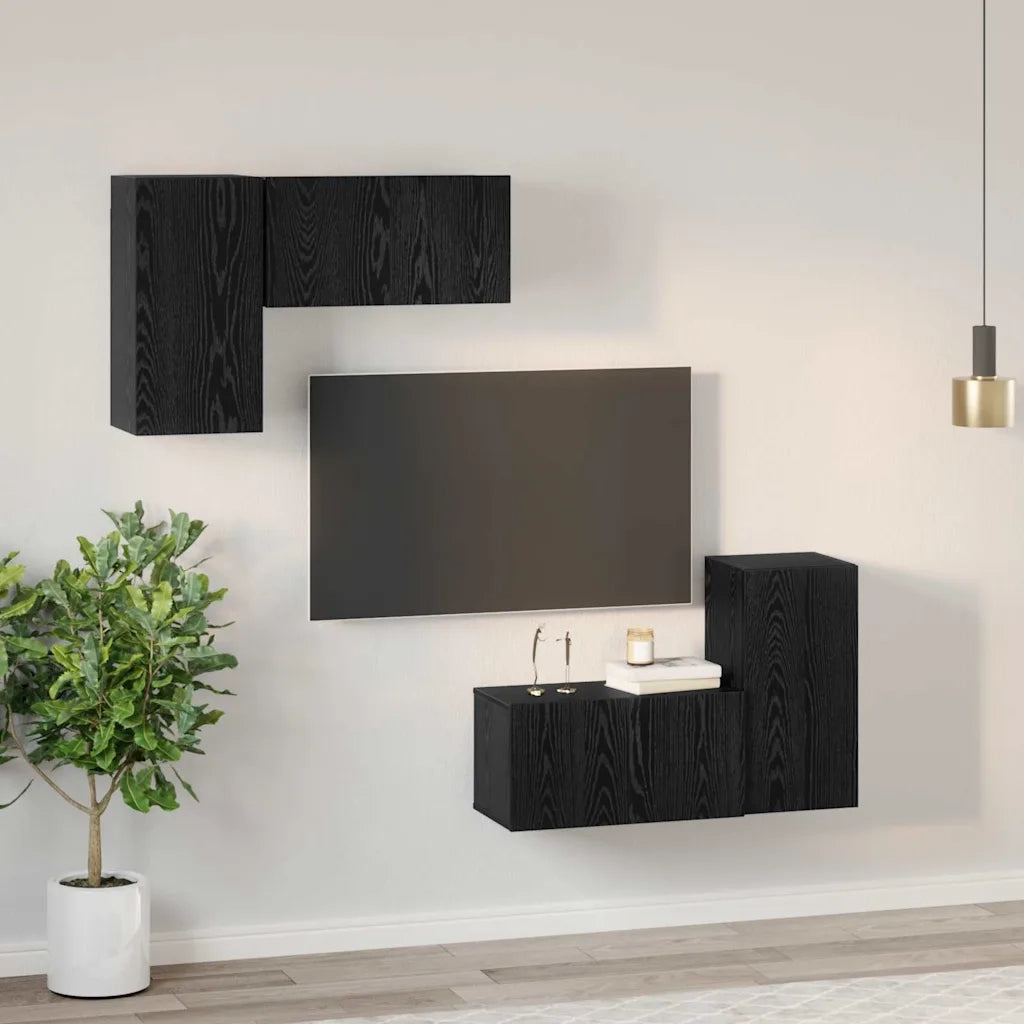 vidaXL Set mobile TV 4 pcs Rovere nero 60 x 30 x 30 cm