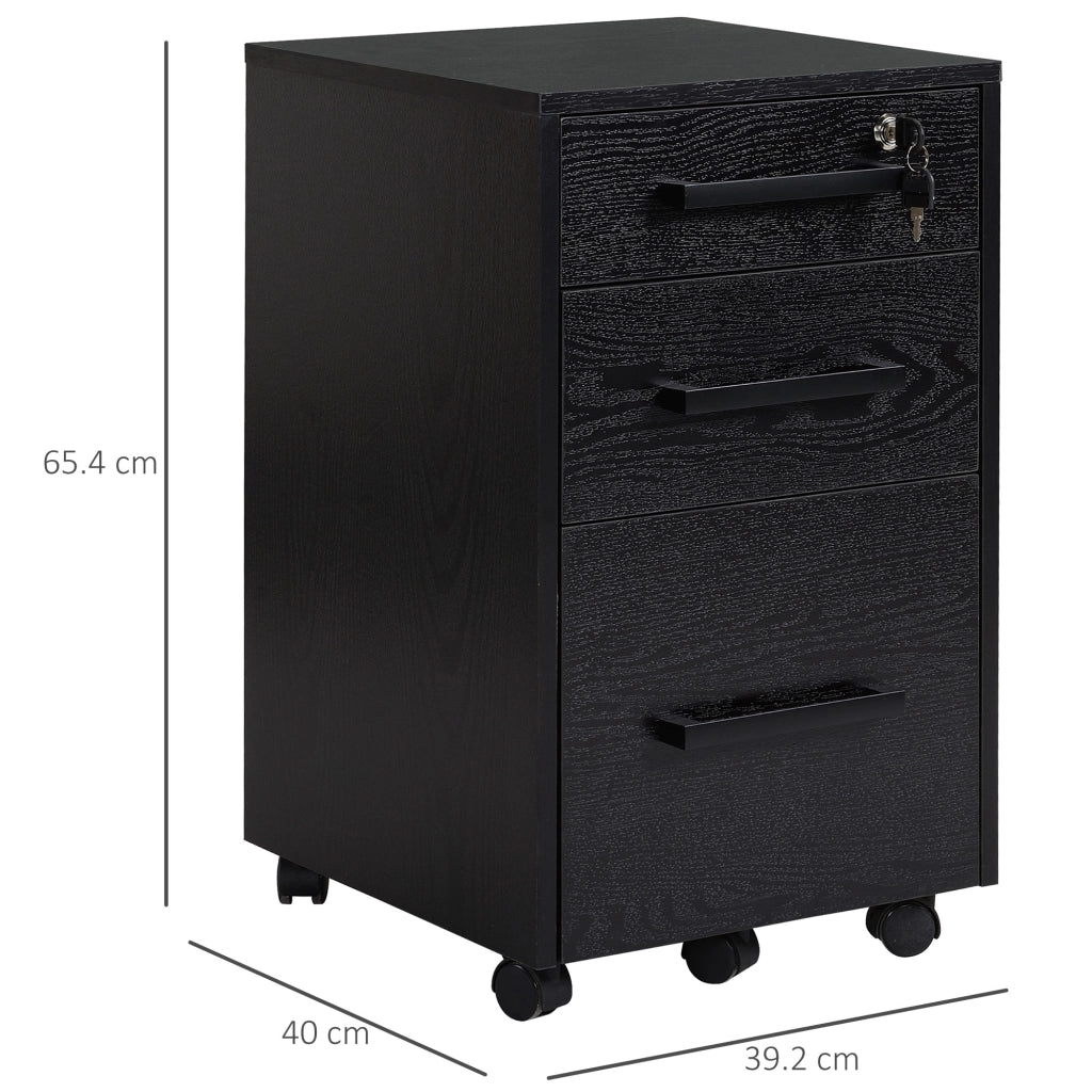 Cassettiera con 3 Cassetti e Serratura ¨C zephmum ¨C Nero, Legno, 39.2x40x65.4cm