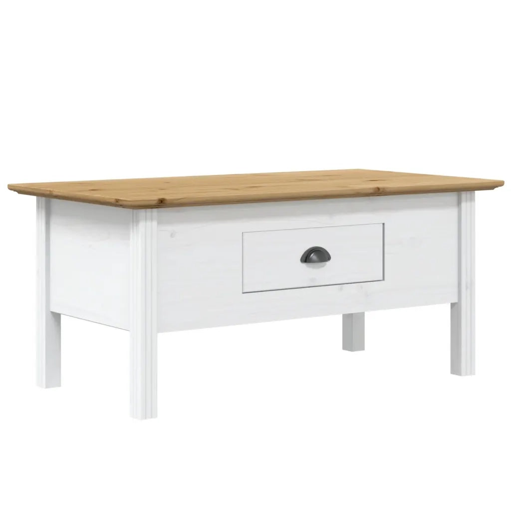 Tavolino BODO 100x55x45 cm Legno Massello Pino Bianco e Marronecod mxl 73437