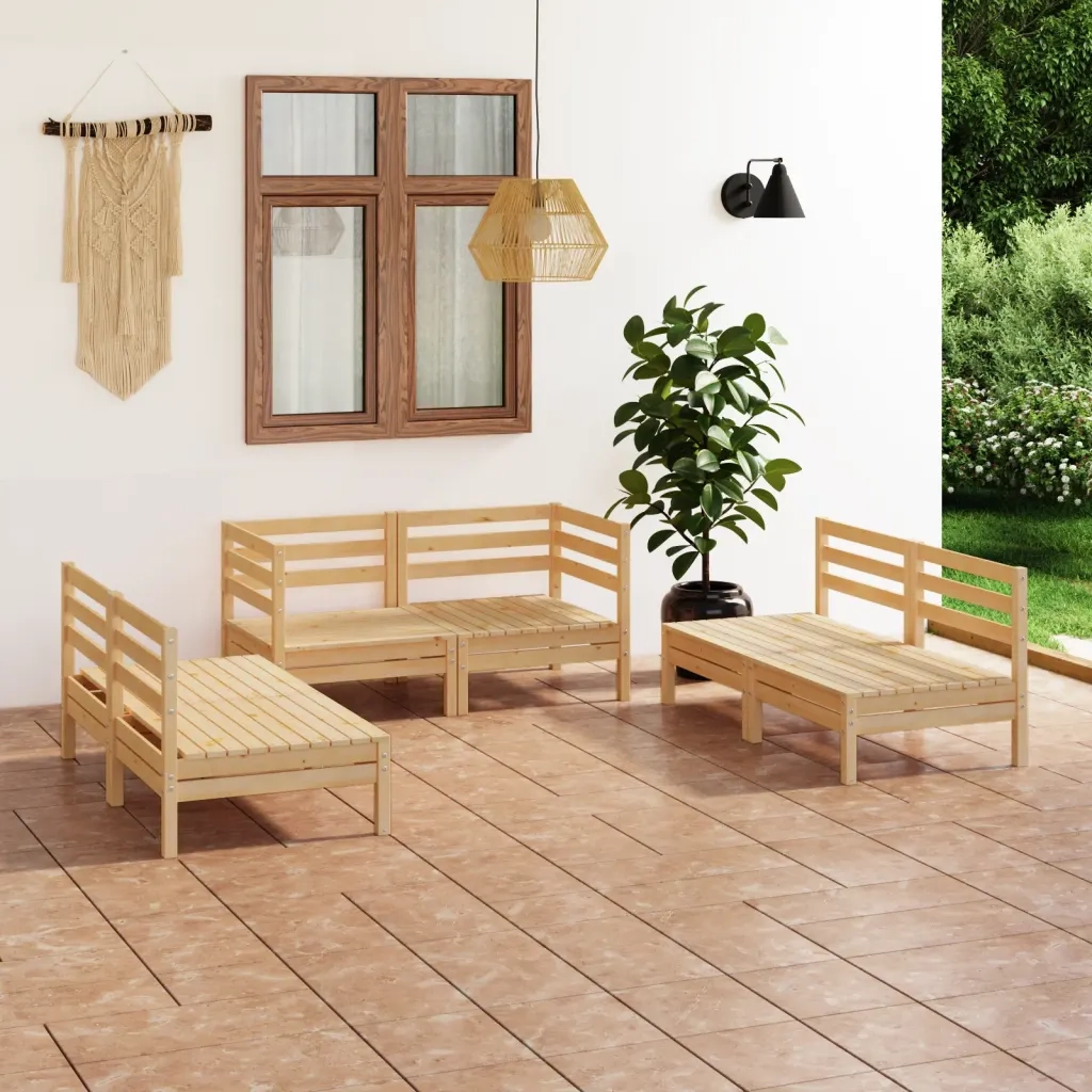 Set Divani da Giardino 6 pz in Legno Massello di Pino cod mxl 44868