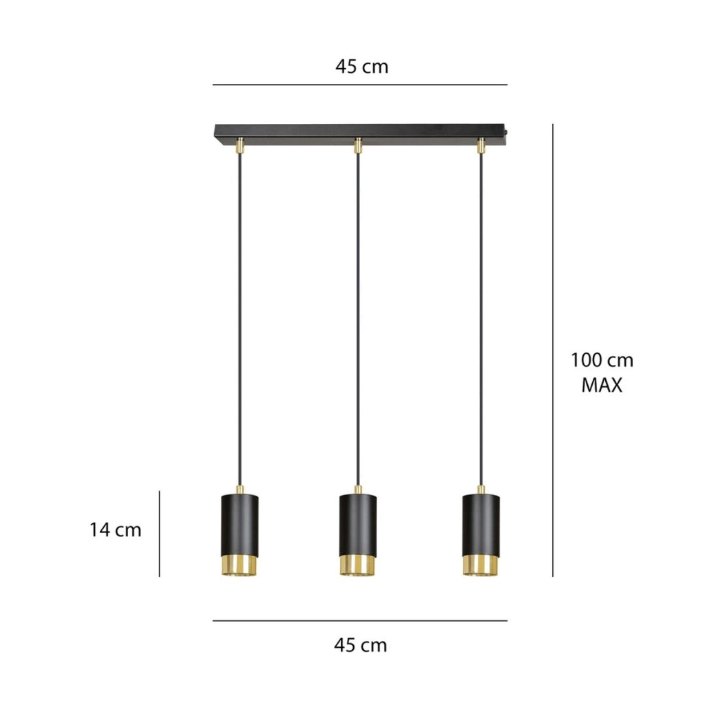Lampada a sospensione Fumiko in acciaio nero opaco e oro