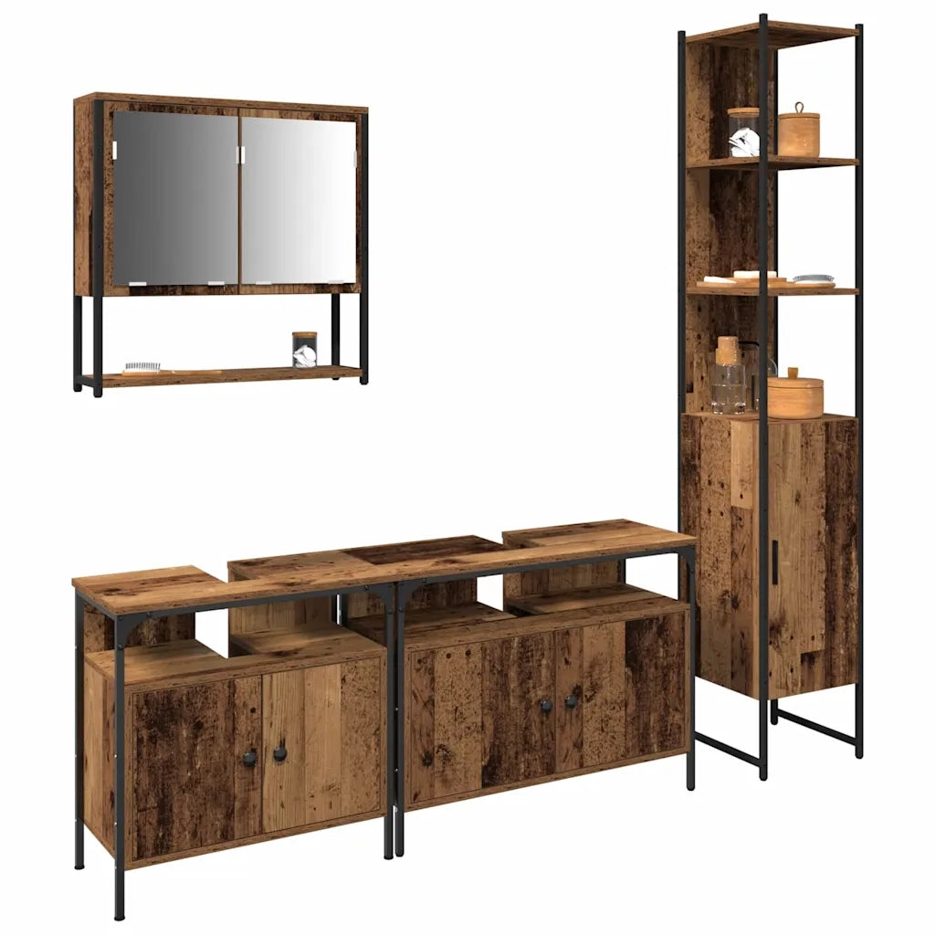 Set di mobili per il Bagno | Armadio da bagno con lo scaffale 4 pz Legno vecchio