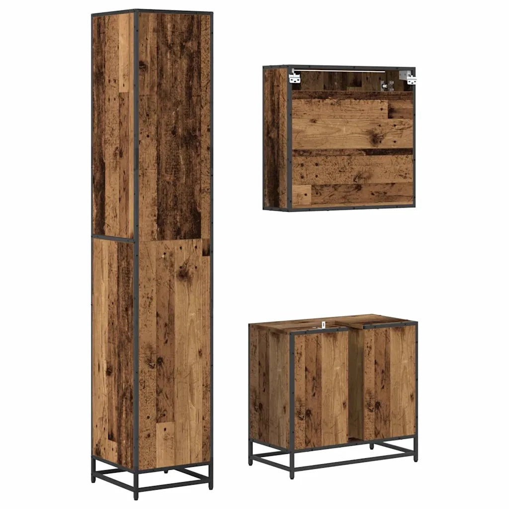 Set di mobili per il bagno con cassetto 3 pcs Legno vecchio 3402548