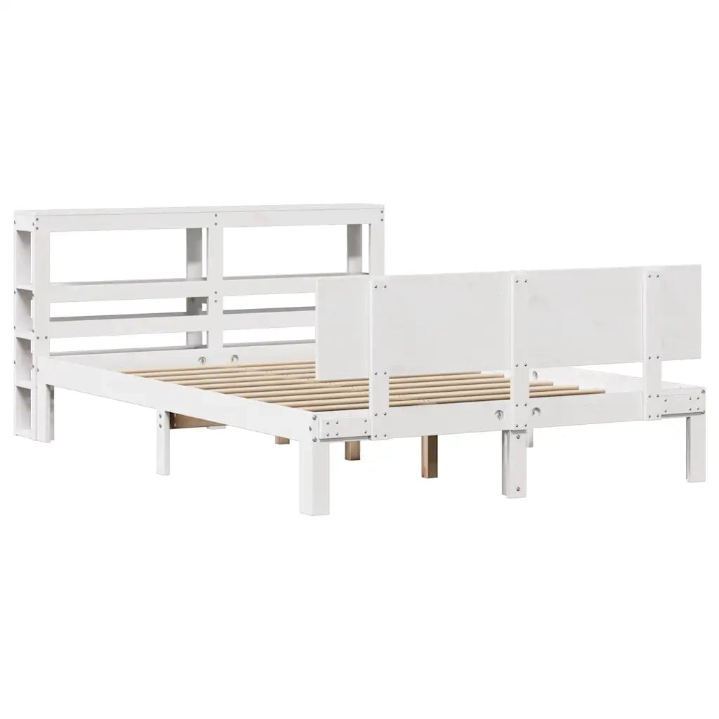Giroletto con Testiera Bianco 135x190 cm Legno Massello di Pino 3306077