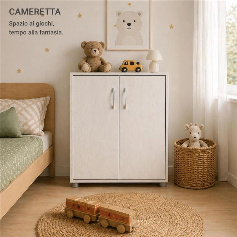 SCARPIERA IN MDF COLOR BIANCO LEGNO CON CINQUE RIPIANI E DUE ANTE DIMENSIONI 60X30X83.5 CM