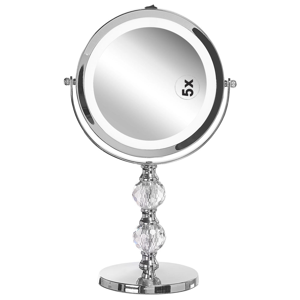 Specchio da tavolo double face per trucco a LED metallo argento ø 13 cm 1x / 5x