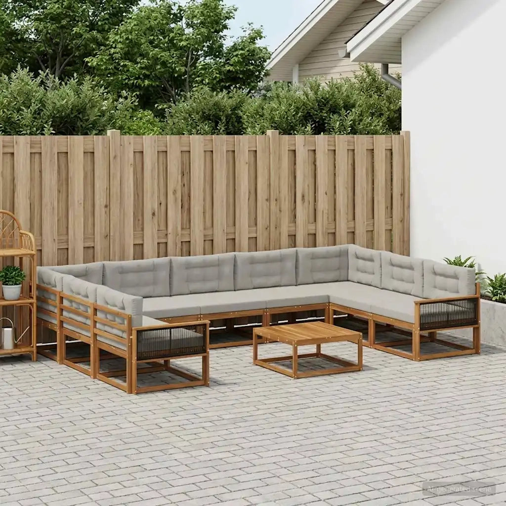 Set di divani da esterno 10 pcs Naturale e Grigio Chiaro 3382904