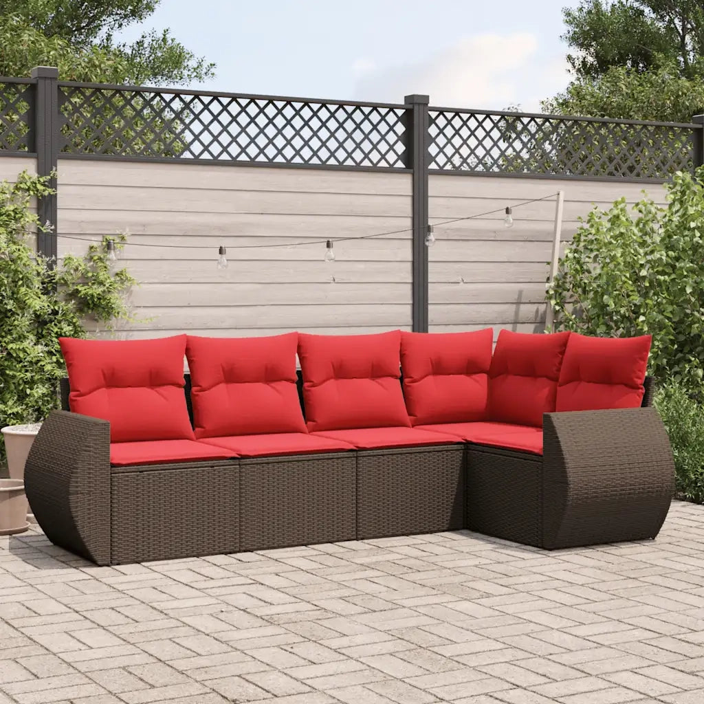 Set Divani da Giardino 5 pz con Cuscini Marrone in Polyrattan 3221333