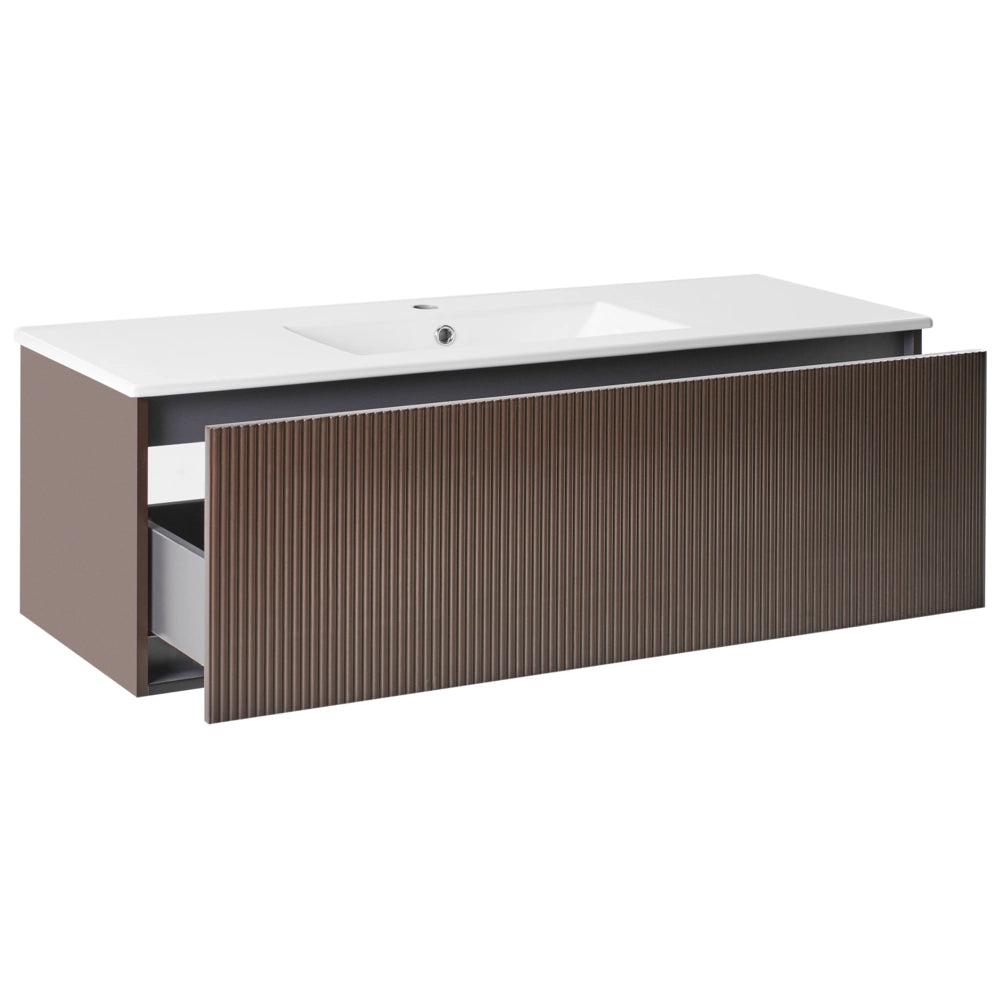 Mobiletto a muro con lavabo in legno massiccio per il bagno 120 cm Marrone design moderno
